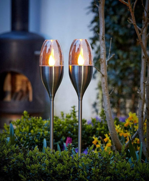 2 stuks Solar Tuinfakkels RVS 38 cm vlam-effekt tuin en padverlichting buitenverlichting op zonneenergie IP65