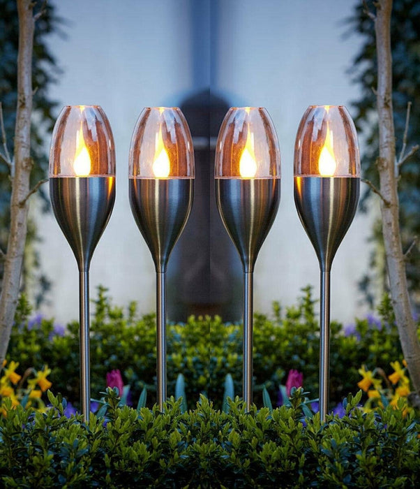 4 stuks Solar Tuinfakkels RVS 38 cm vlam-effekt tuin en padverlichting buitenverlichting op zonneenergie IP65