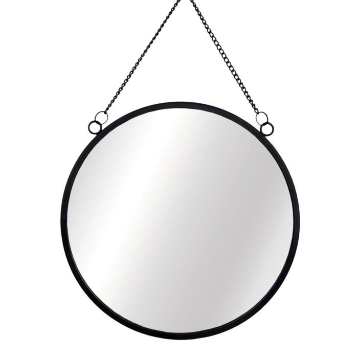 Spiegel met hangketting Zwart Rond Ø 20 cm