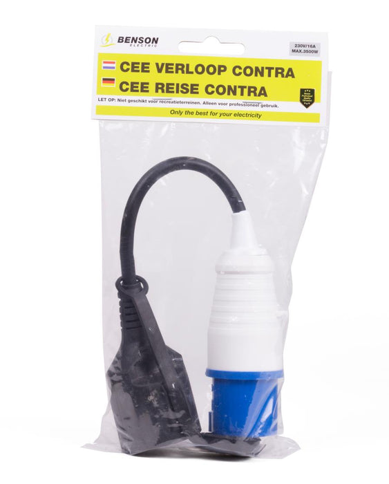 CEE Verloop Contra 0,35 mtr – CEE naar Schuko | IP44 | 16A 250V