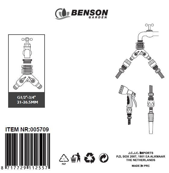 Waterverdeler 2-weg met Snelkoppeling – 1/2" & 3/4" Aansluiting