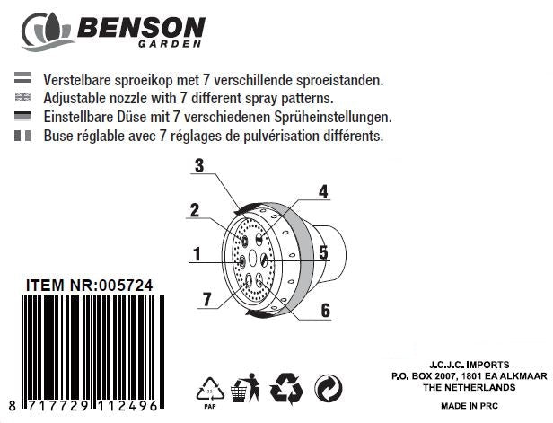 Pistoolsproeier met 7 Standen – 3/4" Aansluiting | Vergrendelbare Greep