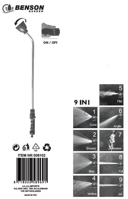 Planten Douche 75 cm – Tuinsproeier met 9 Standen & Aan/Uit Knop