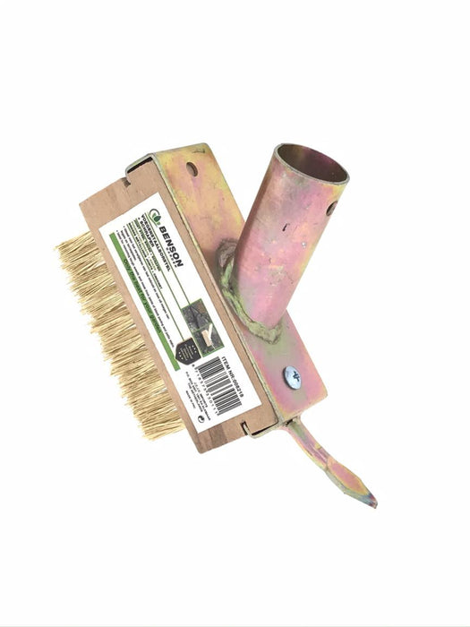 Voegenstaalborstel met Messing Steelhouder – 3 Rijen Staalharen & Schraper | 141×73×122 mm