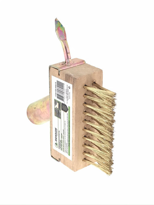 Voegenstaalborstel met Messing Steelhouder – 3 Rijen Staalharen & Schraper | 141×73×122 mm