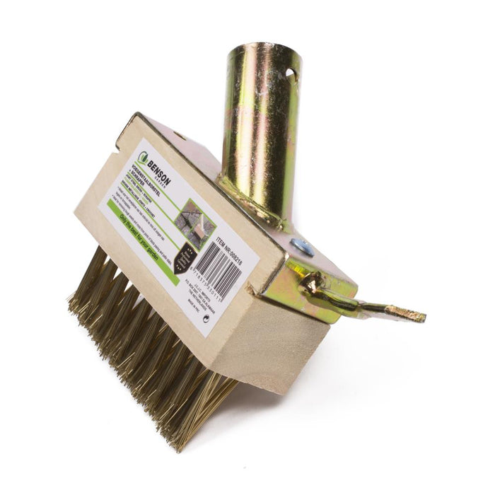 Voegenstaalborstel met Messing Steelhouder – 3 Rijen Staalharen & Schraper | 141×73×122 mm