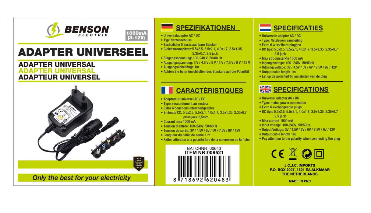 Adapter universeel 1000 mA