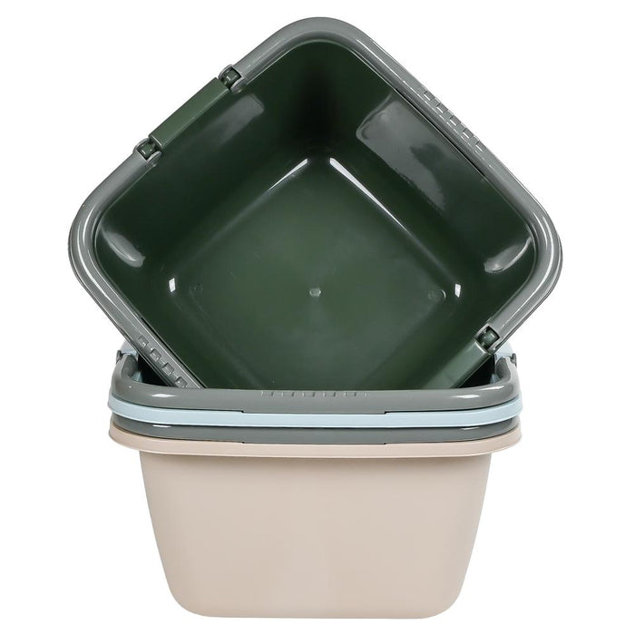 Teil 18 Liter met Handvatten – Beige, Donkergroen & Lichtblauw | Stevige Kunststof Afwasteil 39x39x22 cm