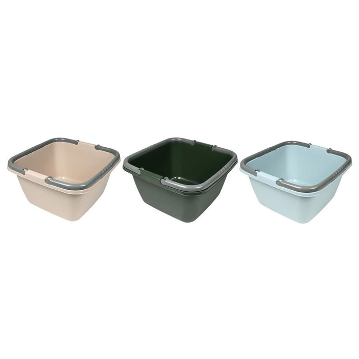 Teil 18 Liter met Handvatten – Beige, Donkergroen & Lichtblauw | Stevige Kunststof Afwasteil 39x39x22 cm