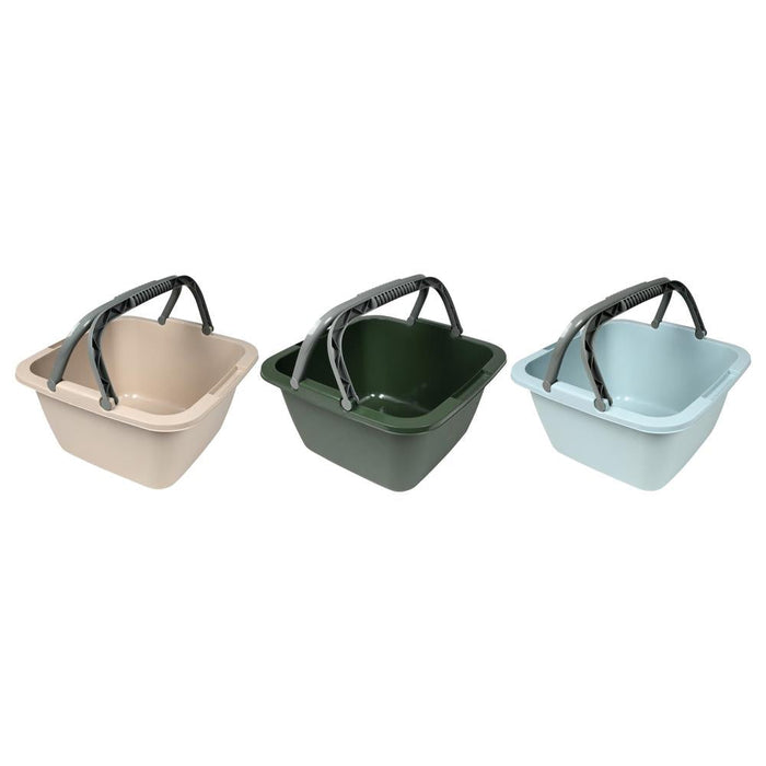 Teil 18 Liter met Handvatten – Beige, Donkergroen & Lichtblauw | Stevige Kunststof Afwasteil 39x39x22 cm