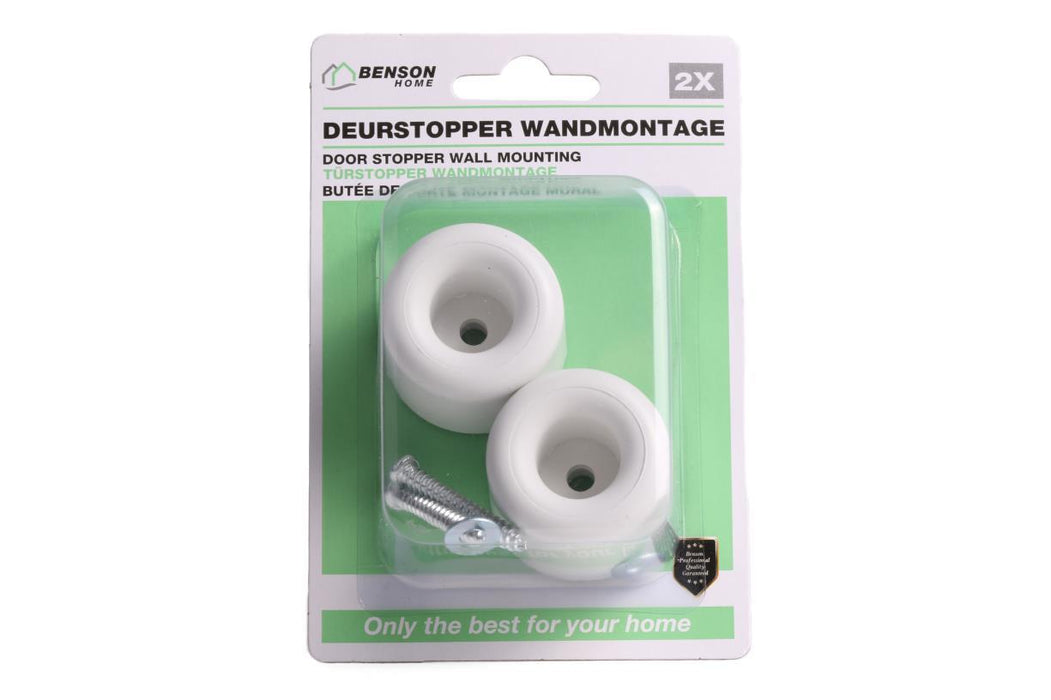 Set van 2 Deurstoppers voor Wandmontage – Wit | Ø40 × 30 mm