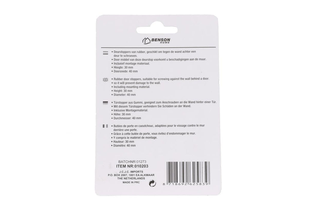 Set van 2 Deurstoppers voor Wandmontage – Wit | Ø40 × 30 mm