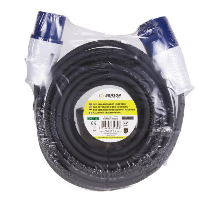 CEE Verlengsnoer Neopreen IP44 – 10 Meter | 16A 250V 2P+E