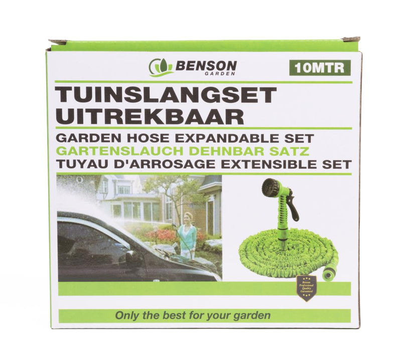 Uitrekkende Tuinslang 10 Meter – Groen | Flexibele Slang met Sproeikop 7 Standen