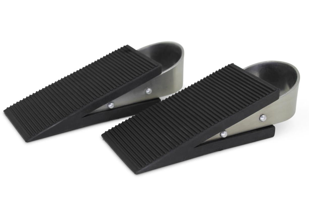 Set van 2 Zware Deurstopwiggen – Rubber & RVS | 13 × 5 × 3 cm