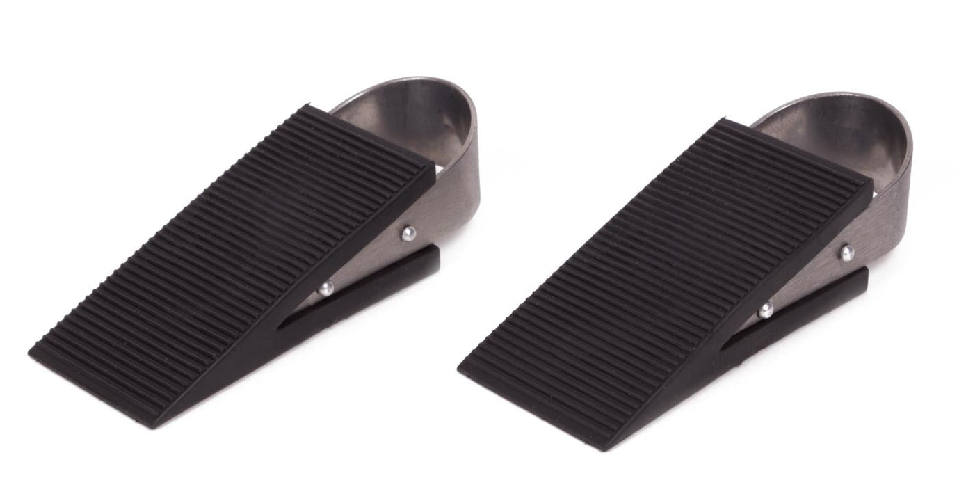 Set van 2 Zware Deurstopwiggen – Rubber & RVS | 13 × 5 × 3 cm