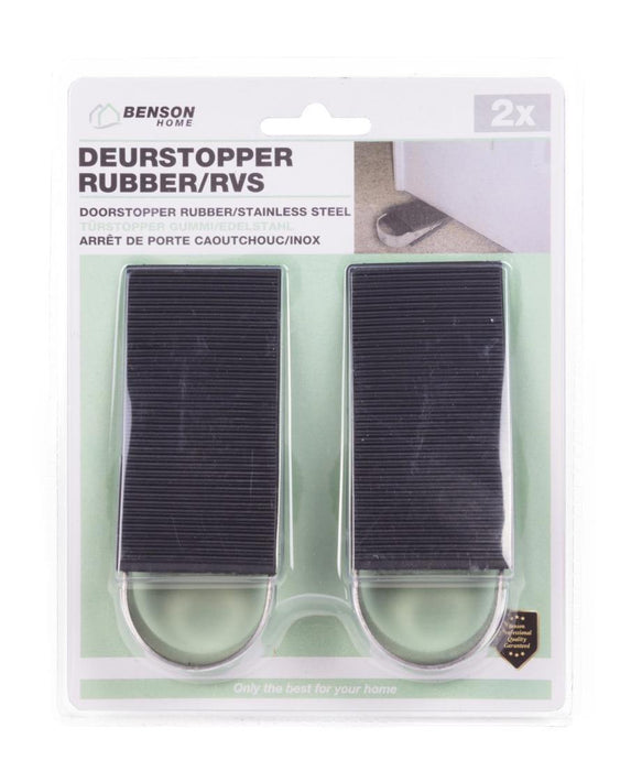 Set van 2 Zware Deurstopwiggen – Rubber & RVS | 13 × 5 × 3 cm