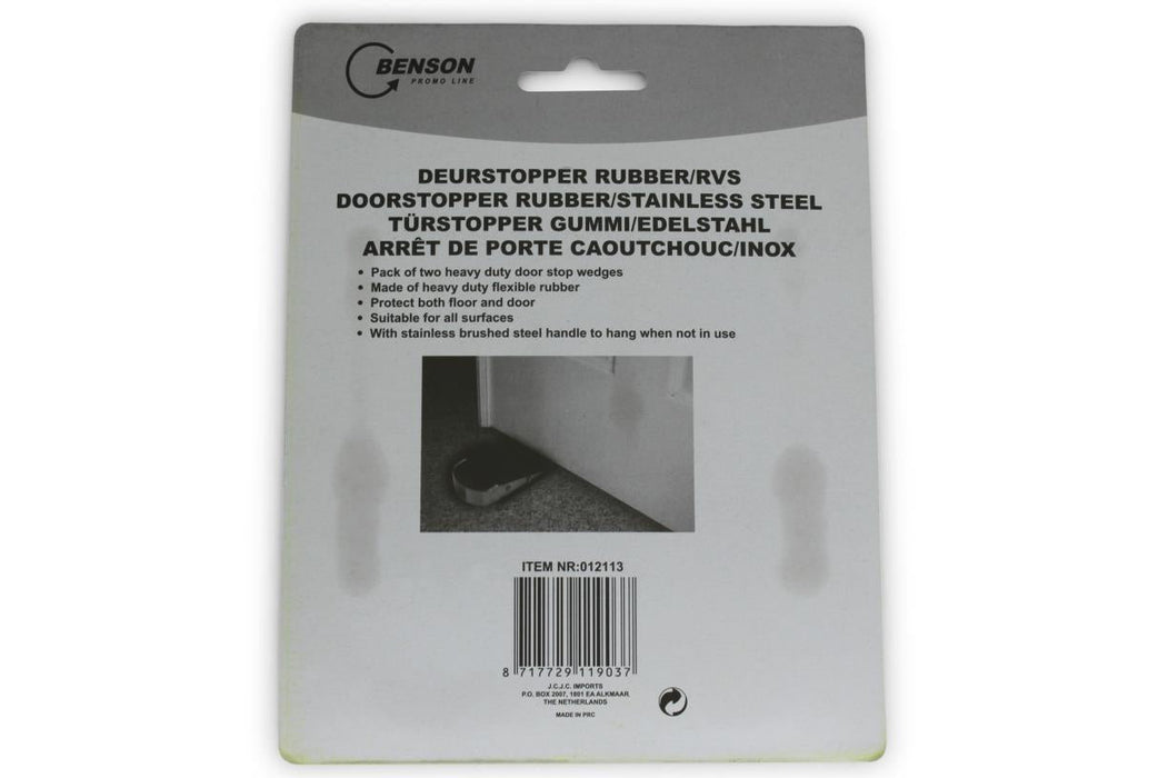 Set van 2 Zware Deurstopwiggen – Rubber & RVS | 13 × 5 × 3 cm