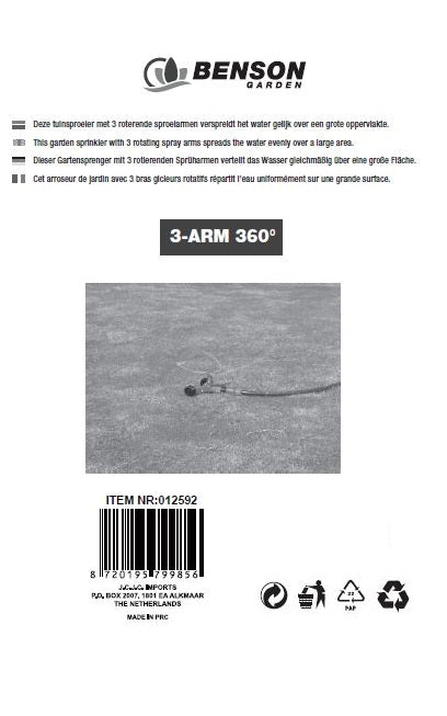 Tuinsproeier 3-Arm 360° – Roterende Sproeier voor Gelijke Waterverdeling