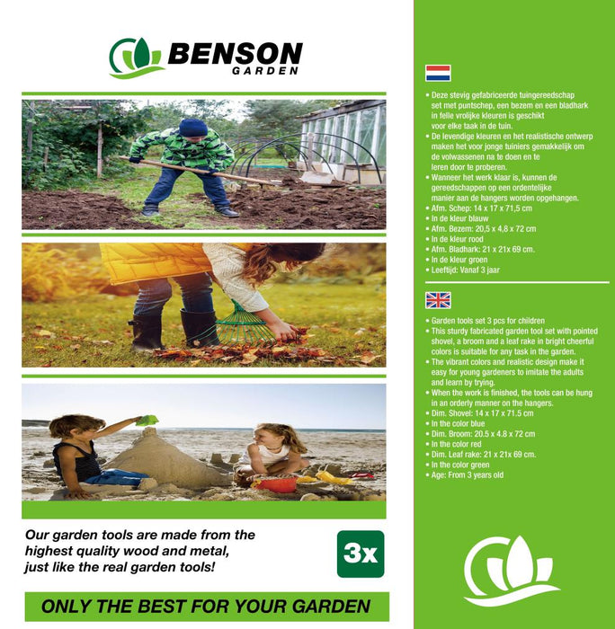 Kinder Tuingereedschap Set – 3-Delig Speelgoed met Schep, Bezem & Hark