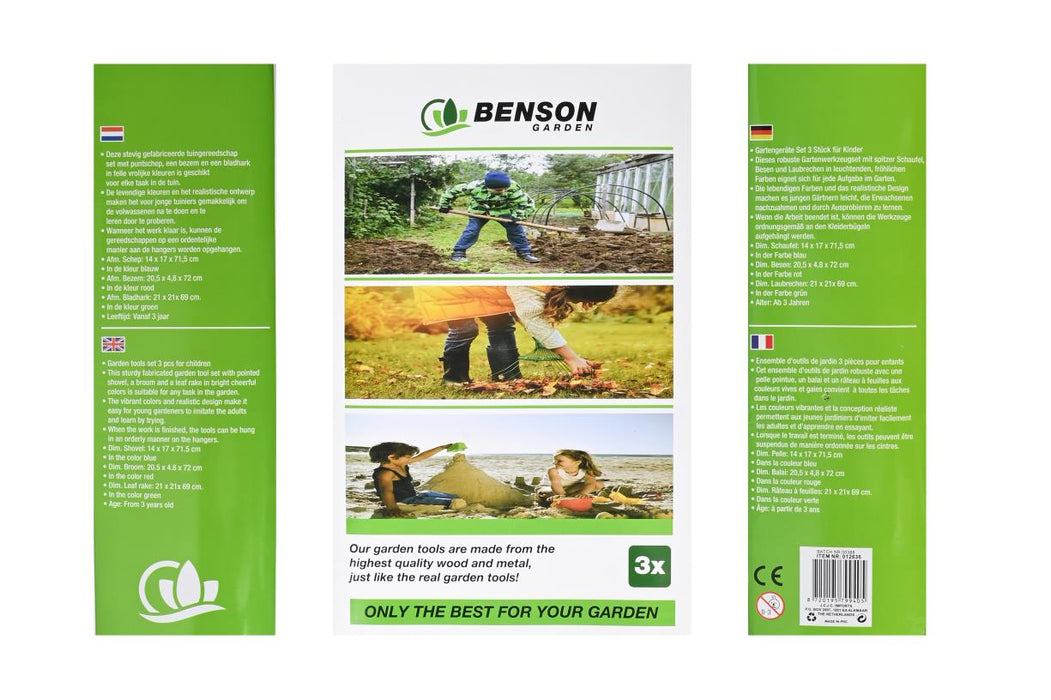 Kinder Tuingereedschap Set – 3-Delig Speelgoed met Schep, Bezem & Hark