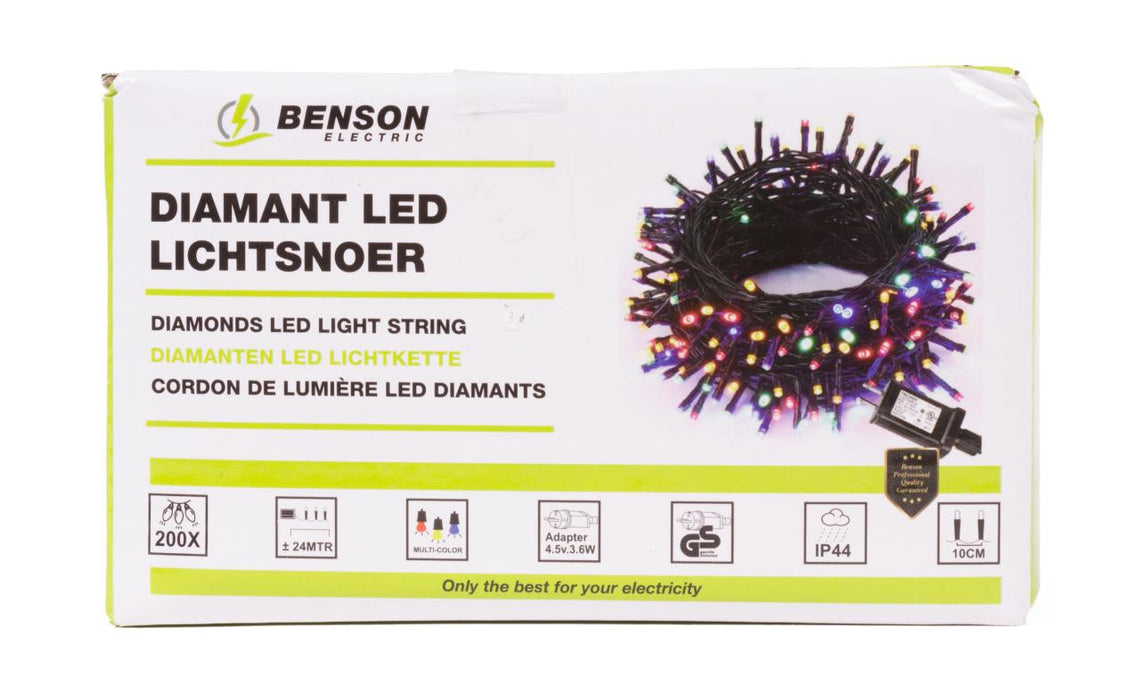 LED diamant lichtsnoer kleur 200 LED 24 mtr IP44