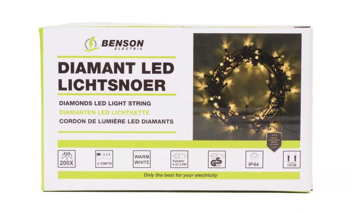 LED diamant lichtsnoer wit 200 LED 25 mtr IP44