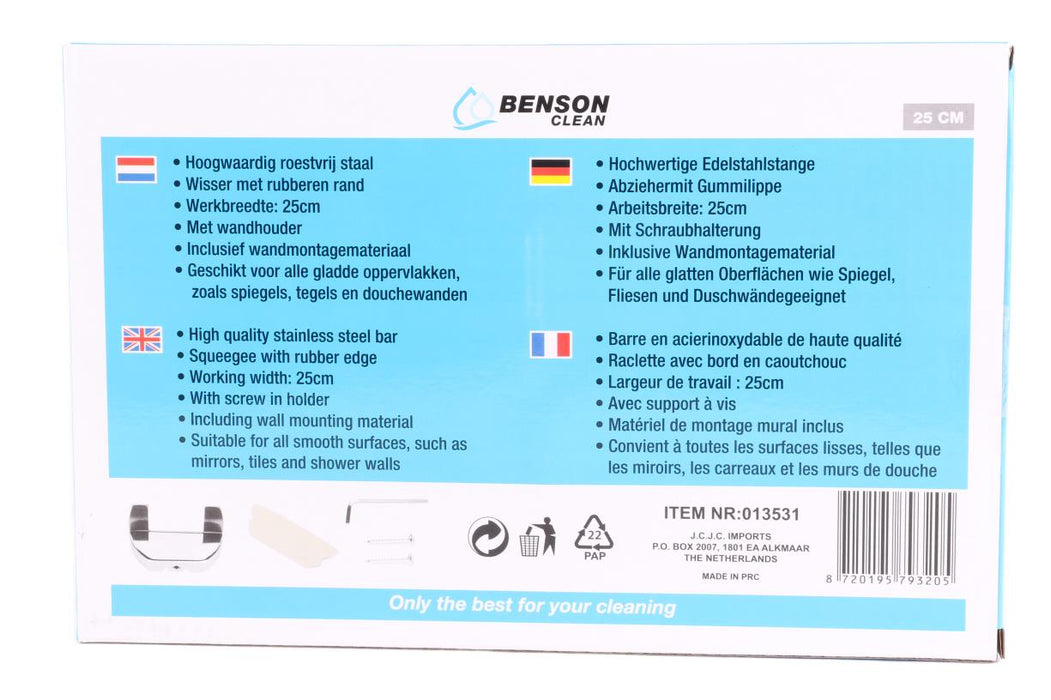 RVS Wisser 25 cm met Wandhouder – Roestvrij Staal | Voor Douche, Tegels & Spiegels