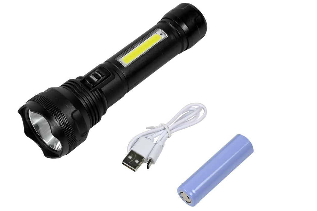 Zaklamp 1W LED + 3W COB oplaadbaar zwart