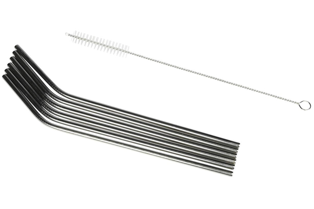 Rietjes rvs gebogen 6 dlg + reinigingsborstel