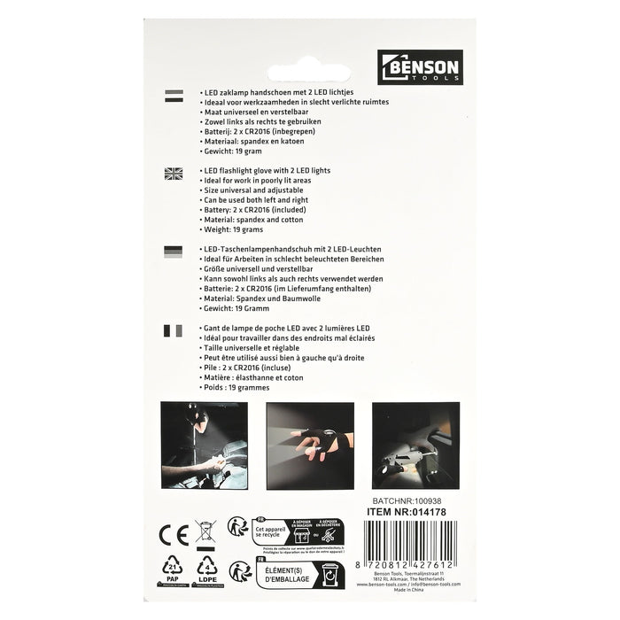 LED Zaklamp Handschoen – Met 2 LED Lampjes | Universele Maat