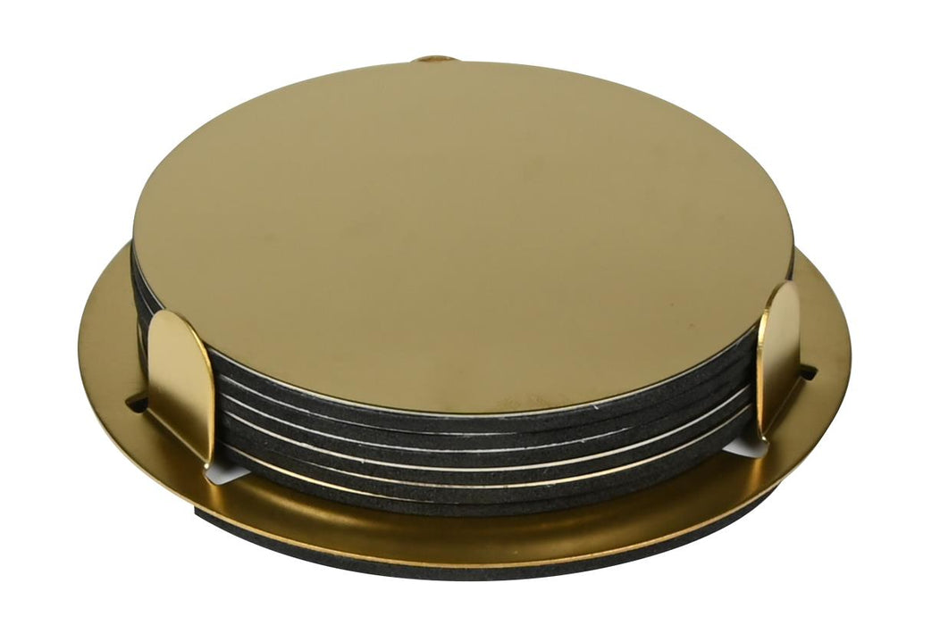 Onderzetters goud RVS 8,5 cm 6 dlg + houder