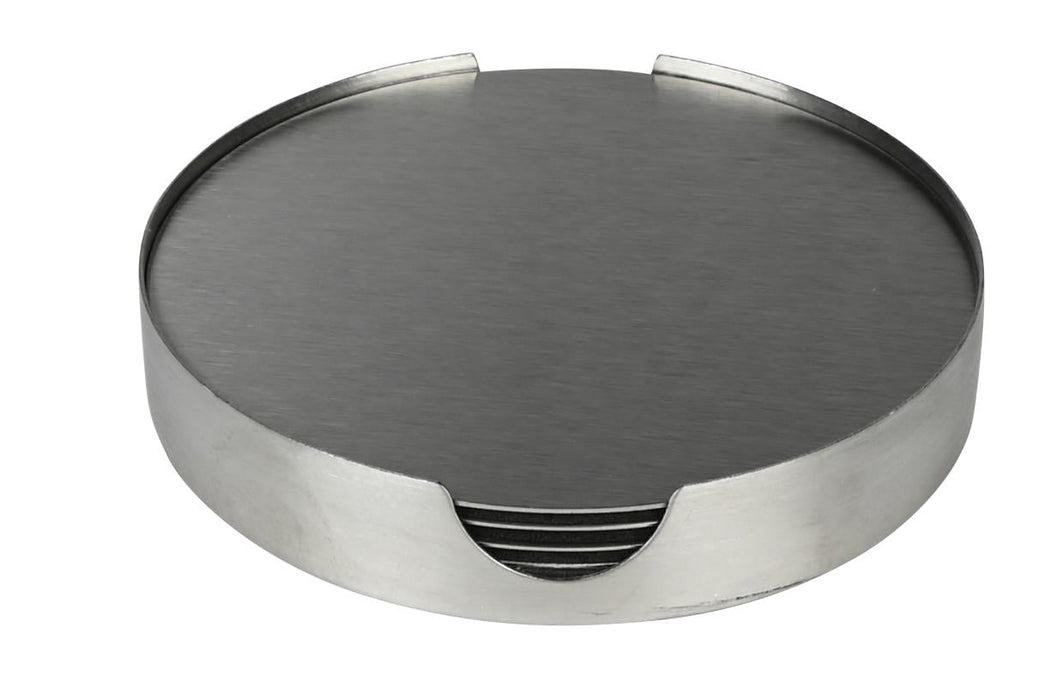 Onderzetters zilver RVS 10 cm 6 dlg + houder