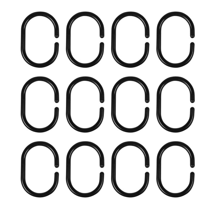 Douchegordijn ringen zwart – 12-delige set ophanghaken kunststof