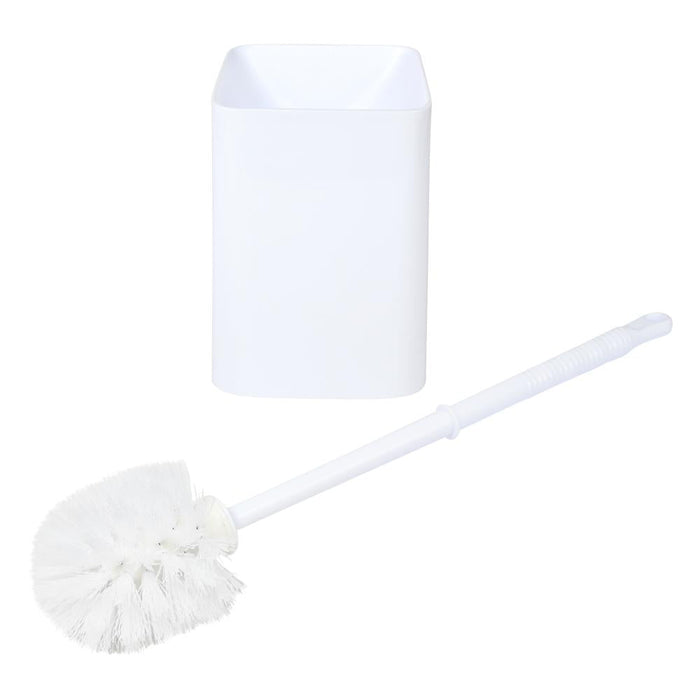 WC borstel houder wit vierkant – moderne kunststof toiletborstel set