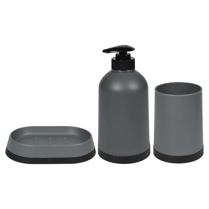 Badkamerset Grijs 3-delig – zeepdispenser, zeepbakje en tandenborstelhouder