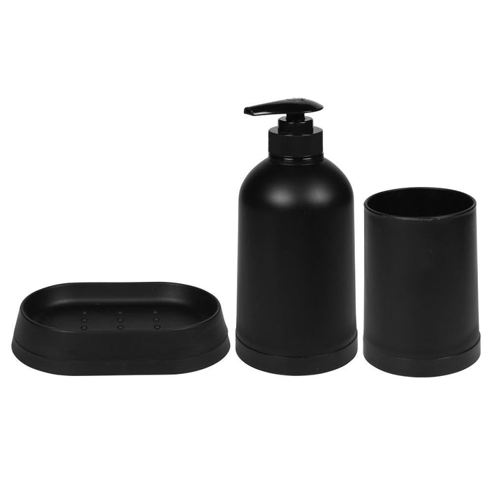 Badkamerset zwart 3-delig – zeepdispenser, zeepbakje en tandenborstelhouder