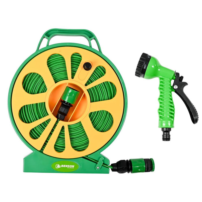 Tuinslangset Plat 15 m – Compleet met Haspel & Sproeikop 7 Standen