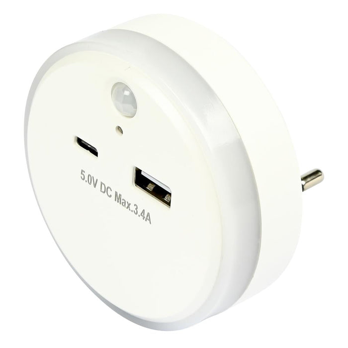 Nachtlamp USB-A en USB-C met dag/nacht + PIR sensor