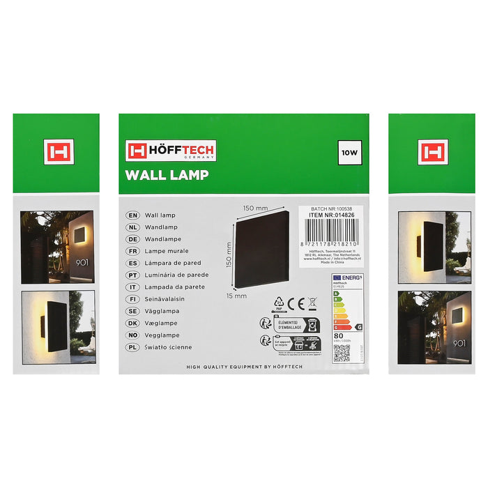 Vierkante Wandlamp Zwart – Backlight | 15 × 15 cm | Aluminium + PMMA