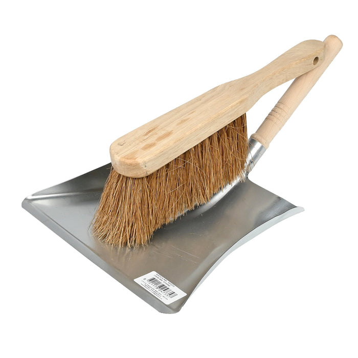 Stofblik Verzinkt met Houten Steel + Stoffer Kokos | Stevig & Duurzaam Schoonmaakset