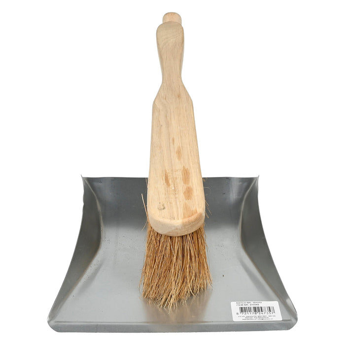 Stofblik Verzinkt met Houten Steel + Stoffer Kokos | Stevig & Duurzaam Schoonmaakset