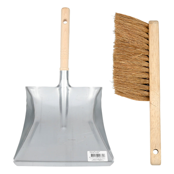 Stofblik Verzinkt met Houten Steel + Stoffer Kokos | Stevig & Duurzaam Schoonmaakset