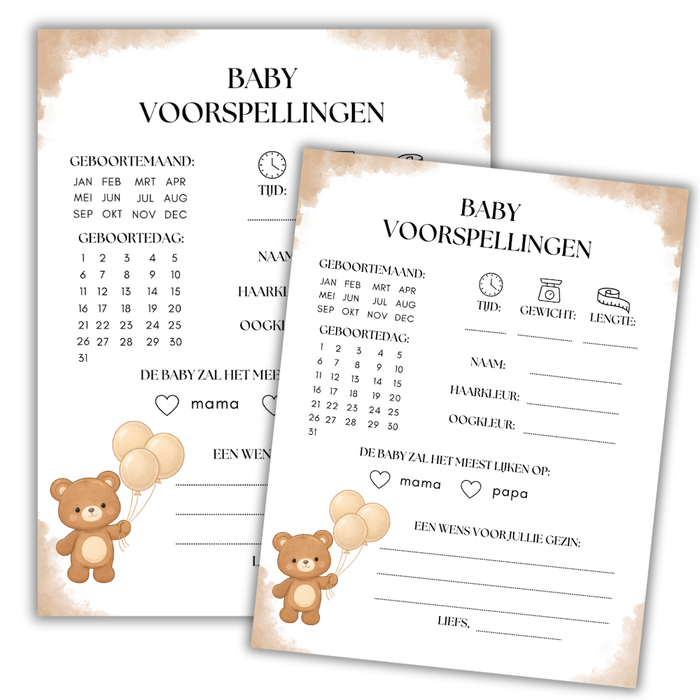Babyshower invulkaarten Beige – PDF download – onbeperkt printen