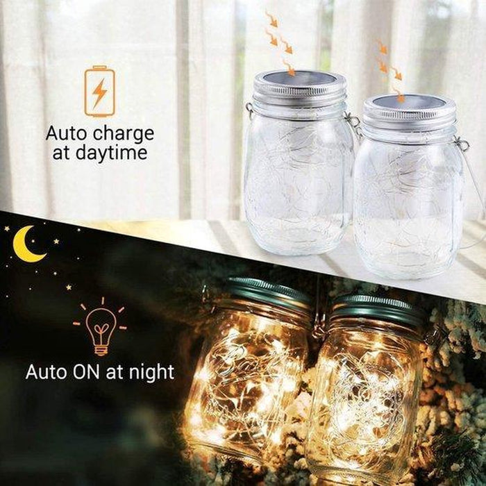 2 Stuks Tuinverlichting op zonne-energie- Tuinverlichting Weckpot Led Weckpotten Glas Waterdicht Solar Tuinverlichting op Zonneenergie