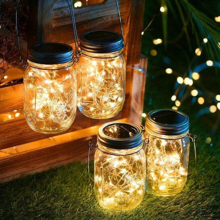 2 Stuks Tuinverlichting op zonne-energie- Tuinverlichting Weckpot Led Weckpotten Glas Waterdicht Solar Tuinverlichting op Zonneenergie