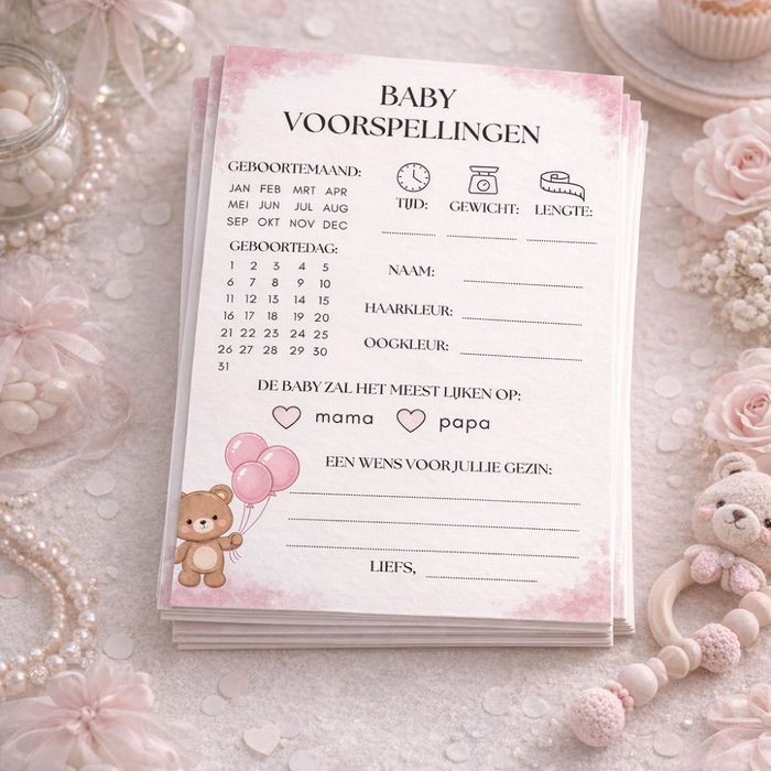 Babyshower invulkaarten meisje – PDF download – onbeperkt printen