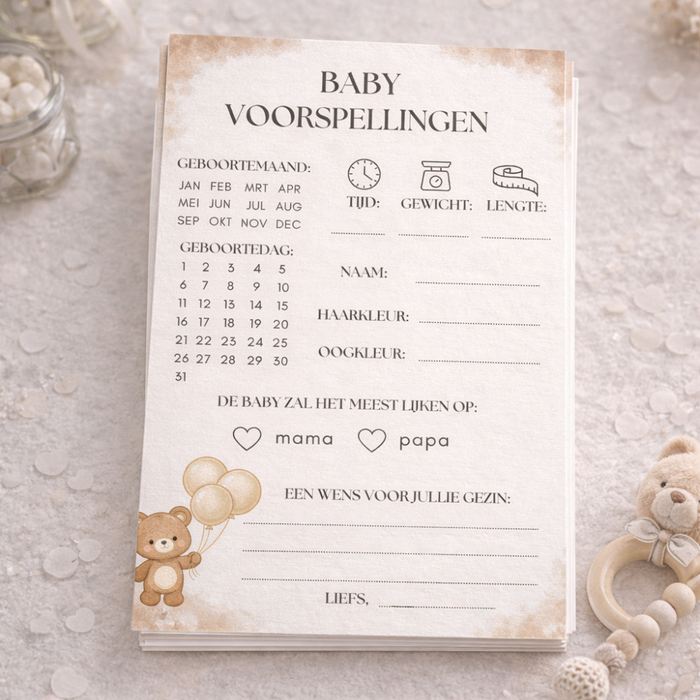 Babyshower invulkaarten Beige – PDF download – onbeperkt printen