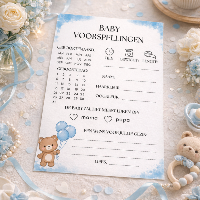 Babyshower invulkaarten jongen – PDF download – onbeperkt printen