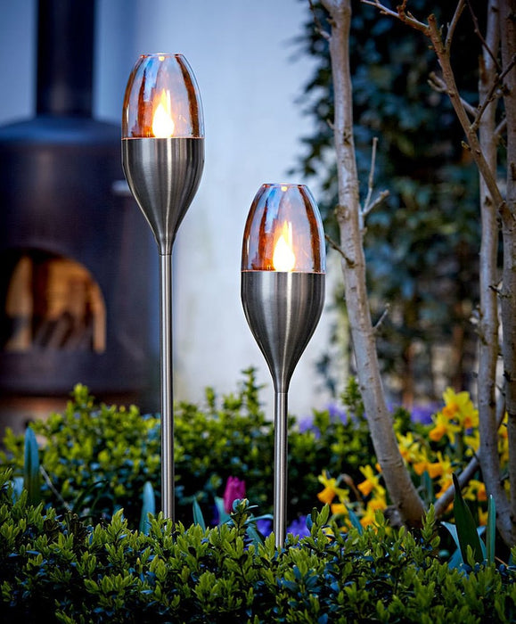 2 stuks Solar Tuinfakkels RVS 38 cm vlam-effekt tuin en padverlichting buitenverlichting op zonneenergie IP65